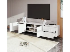 Merax Móvel TV com 2 gavetas e 3 portas - 190 x 35 x 45 cm - Madeira MDF e aglomerado - + preto^ Móvel De Tv