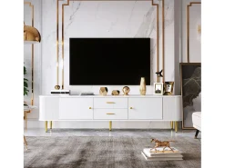 Merax Móvel TV com 2 gavetas e 2 portas - 170 x 34 x 45 cm - Madeira MDF - Puxadores e pés dourados -^ Móvel De Tv