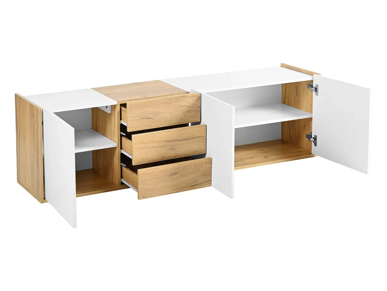 Hauss Spole Móvel TV com 3 gavetas e 3 portas, móvel TV suspenso em madeira natural clara e acabamento - 171,5x35x47cm^ Móvel De Tv