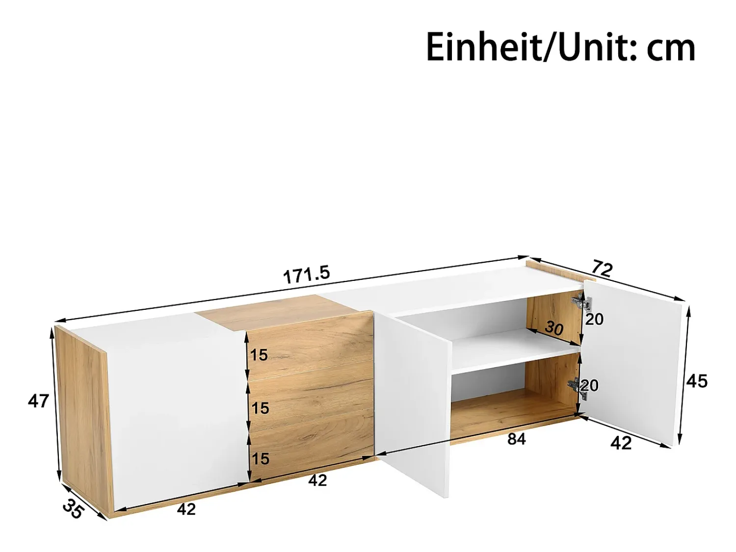 Hauss Spole Móvel TV com 3 gavetas e 3 portas, móvel TV suspenso em madeira natural clara e acabamento - 171,5x35x47cm^ Móvel De Tv