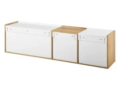 Hauss Spole Móvel TV com 3 gavetas e 3 portas, móvel TV suspenso em madeira natural clara e acabamento - 171,5x35x47cm^ Móvel De Tv
