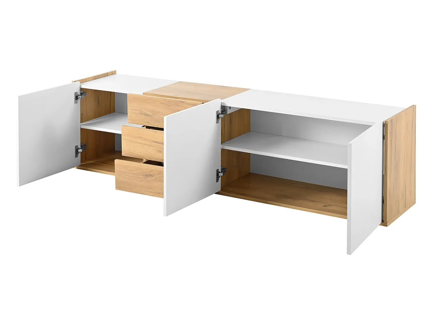 Hauss Spole Móvel TV com 3 gavetas e 3 portas, móvel TV suspenso em madeira natural clara e acabamento - 171,5x35x47cm^ Móvel De Tv