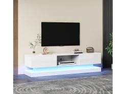 Móvel De Tv|Merax Móvel TV com 2 gavetas e compartimento aberto - 160 x 35 x 40,5 cm - LEDs - Aglomerado - brilhante Branco