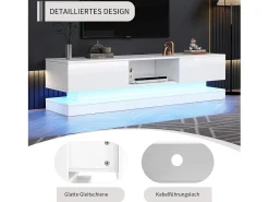 Móvel De Tv|Merax Móvel TV com 2 gavetas e compartimento aberto - 160 x 35 x 40,5 cm - LEDs - Aglomerado - brilhante Branco