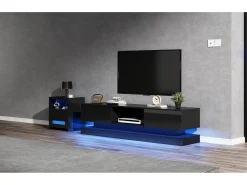 Móvel De Tv*Merax Móvel TV com 2 gavetas e compartimento aberto - 160 x 35 x 40,5 cm - LEDs - Aglomerado - brilhante Preto