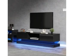 Móvel De Tv*Merax Móvel TV com 2 gavetas e compartimento aberto - 160 x 35 x 40,5 cm - LEDs - Aglomerado - brilhante Preto
