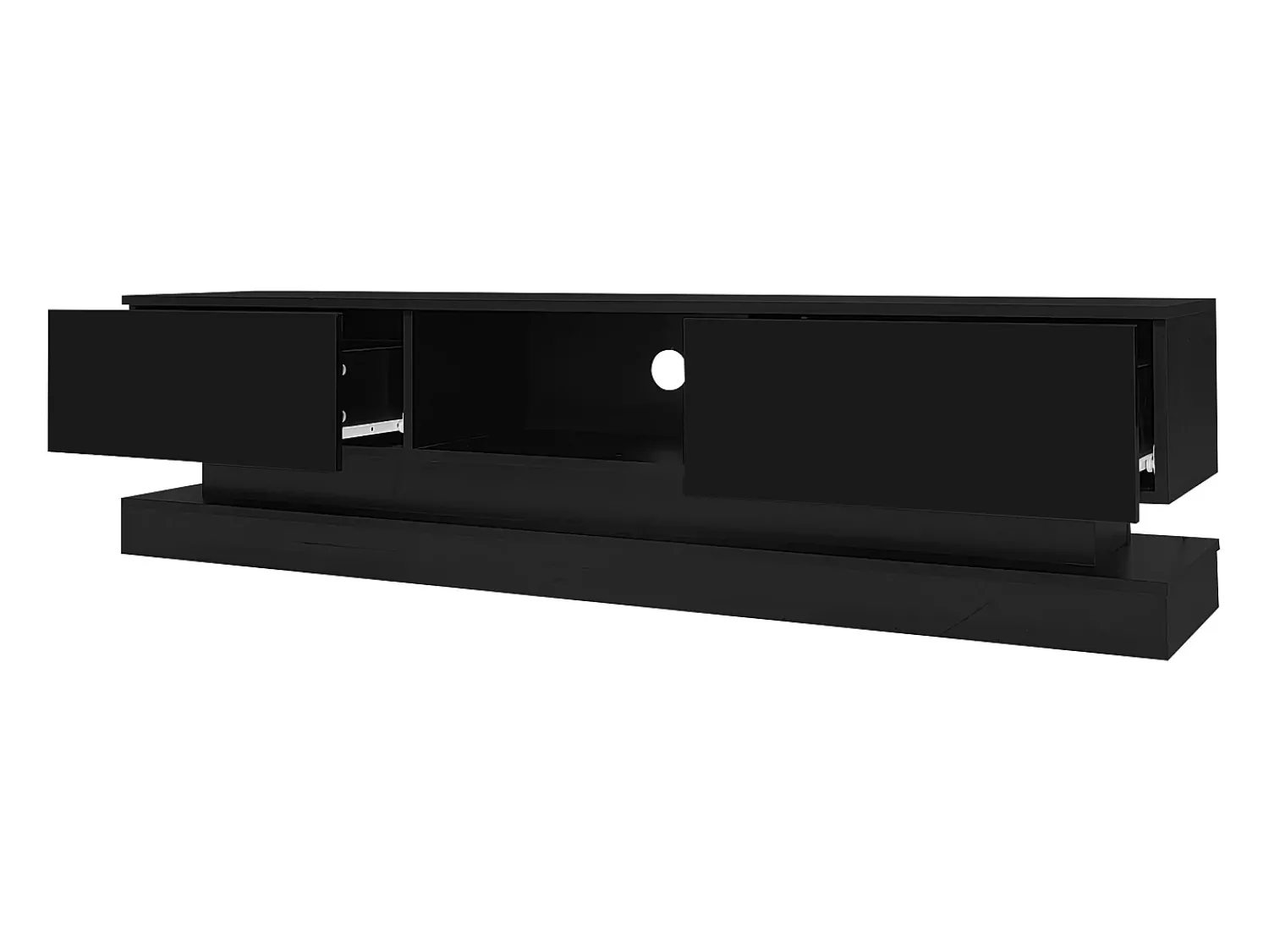 Móvel De Tv*Merax Móvel TV com 2 gavetas e compartimento aberto - 160 x 35 x 40,5 cm - LEDs - Aglomerado - brilhante Preto