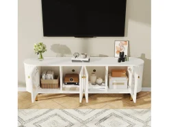 Móvel De Tv|Merax Móvel TV com 4 portas - 170 x 35 x 55 cm - LEDs - MDF e pés de metal dourado - Branco