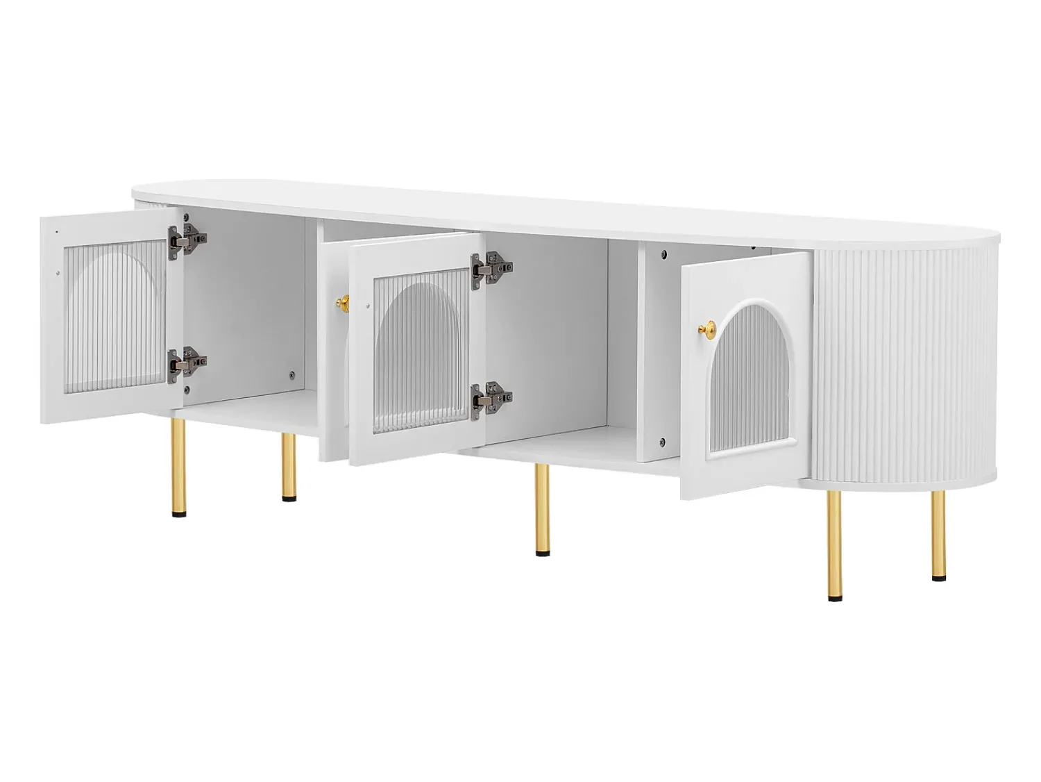 Móvel De Tv|Merax Móvel TV com 4 portas - 170 x 35 x 55 cm - LEDs - MDF e pés de metal dourado - Branco