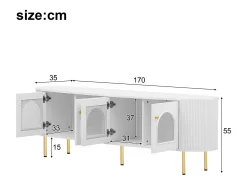 Móvel De Tv|Merax Móvel TV com 4 portas - 170 x 35 x 55 cm - LEDs - MDF e pés de metal dourado - Branco