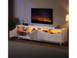 Móvel De Tv*Merax Móvel TV com 4 portas - 175 x 38 x 51 cm - LEDs - Madeira MDF e vidro temperado - brilhante Branco