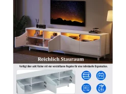 Móvel De Tv*Merax Móvel TV com 4 portas - 175 x 38 x 51 cm - LEDs - Madeira MDF e vidro temperado - brilhante Branco