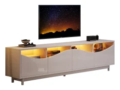 Móvel De Tv*Merax Móvel TV com 4 portas - 175 x 38 x 51 cm - LEDs - Madeira MDF e vidro temperado - brilhante Branco