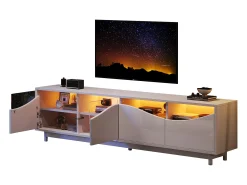 Móvel De Tv*Merax Móvel TV com 4 portas - 175 x 38 x 51 cm - LEDs - Madeira MDF e vidro temperado - brilhante Branco