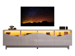 Móvel De Tv*Merax Móvel TV com 4 portas - 175 x 38 x 51 cm - LEDs - Madeira MDF e vidro temperado - brilhante Branco