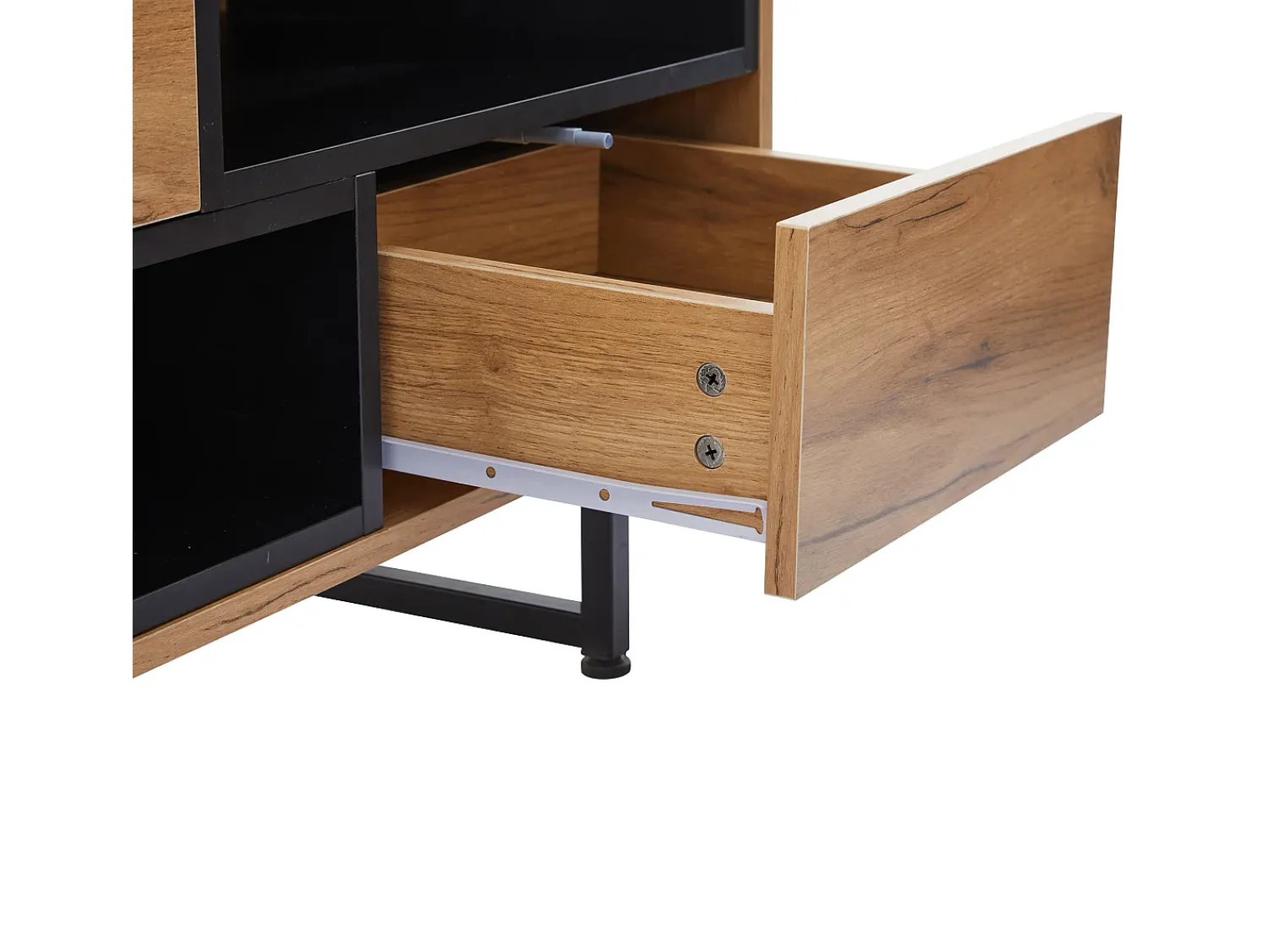 Móvel De Tv|Hauss Spole Móvel TV com 2 portas, 2 gavetas e 2 nichos, madeira e preto Natural claro