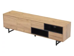 Móvel De Tv|Hauss Spole Móvel TV com 2 portas, 2 gavetas e 2 nichos, madeira e preto Natural claro
