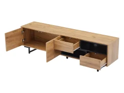Móvel De Tv|Hauss Spole Móvel TV com 2 portas, 2 gavetas e 2 nichos, madeira e preto Natural claro