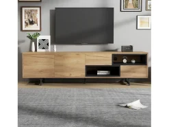 Móvel De Tv|Hauss Spole Móvel TV com 2 portas, 2 gavetas e 2 nichos, madeira e preto Natural claro