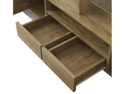 Clearance Hauss Spole Móvel TV com 6 portas, 2 gavetas e 2 nichos, LED incluído, em laca branca brilhante e acabamento em madeira - 145x30x51cm Natural claro