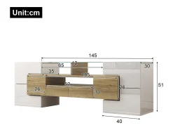 Clearance Hauss Spole Móvel TV com 6 portas, 2 gavetas e 2 nichos, LED incluído, em laca branca brilhante e acabamento em madeira - 145x30x51cm Natural claro