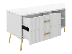 Móvel De Tv|Merax Móvel TV com 2 portas, 2 gavetas e 2 nichos - MDF - pés metálicos - Branco