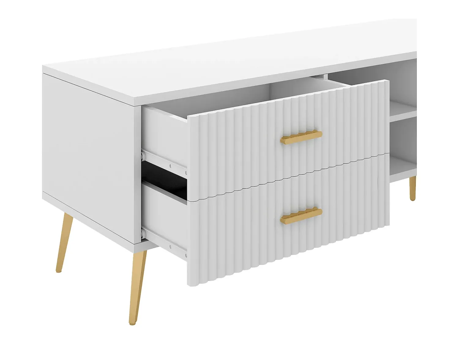 Móvel De Tv|Merax Móvel TV com 2 portas, 2 gavetas e 2 nichos - MDF - pés metálicos - Branco