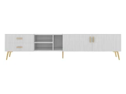 Móvel De Tv|Merax Móvel TV com 2 portas, 2 gavetas e 2 nichos - MDF - pés metálicos - Branco