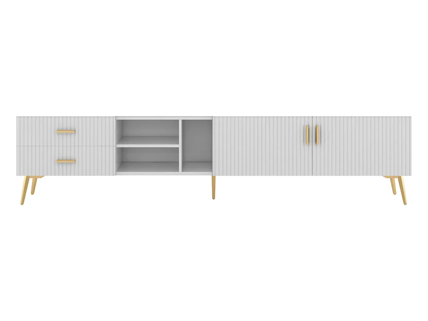 Móvel De Tv|Merax Móvel TV com 2 portas, 2 gavetas e 2 nichos - MDF - pés metálicos - Branco