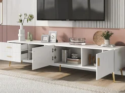 Móvel De Tv|Merax Móvel TV com 2 portas, 2 gavetas e 2 nichos - MDF - pés metálicos - Branco