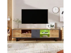 Merax Móvel TV com 3 portas, 1 gaveta e 3 nichos - LEDs - Aglomerado e pés metálicos - Carvalho^ Móvel De Tv