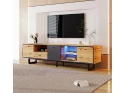 Merax Móvel TV com 3 portas, 1 gaveta e 3 nichos - LEDs - Aglomerado e pés metálicos - Carvalho^ Móvel De Tv
