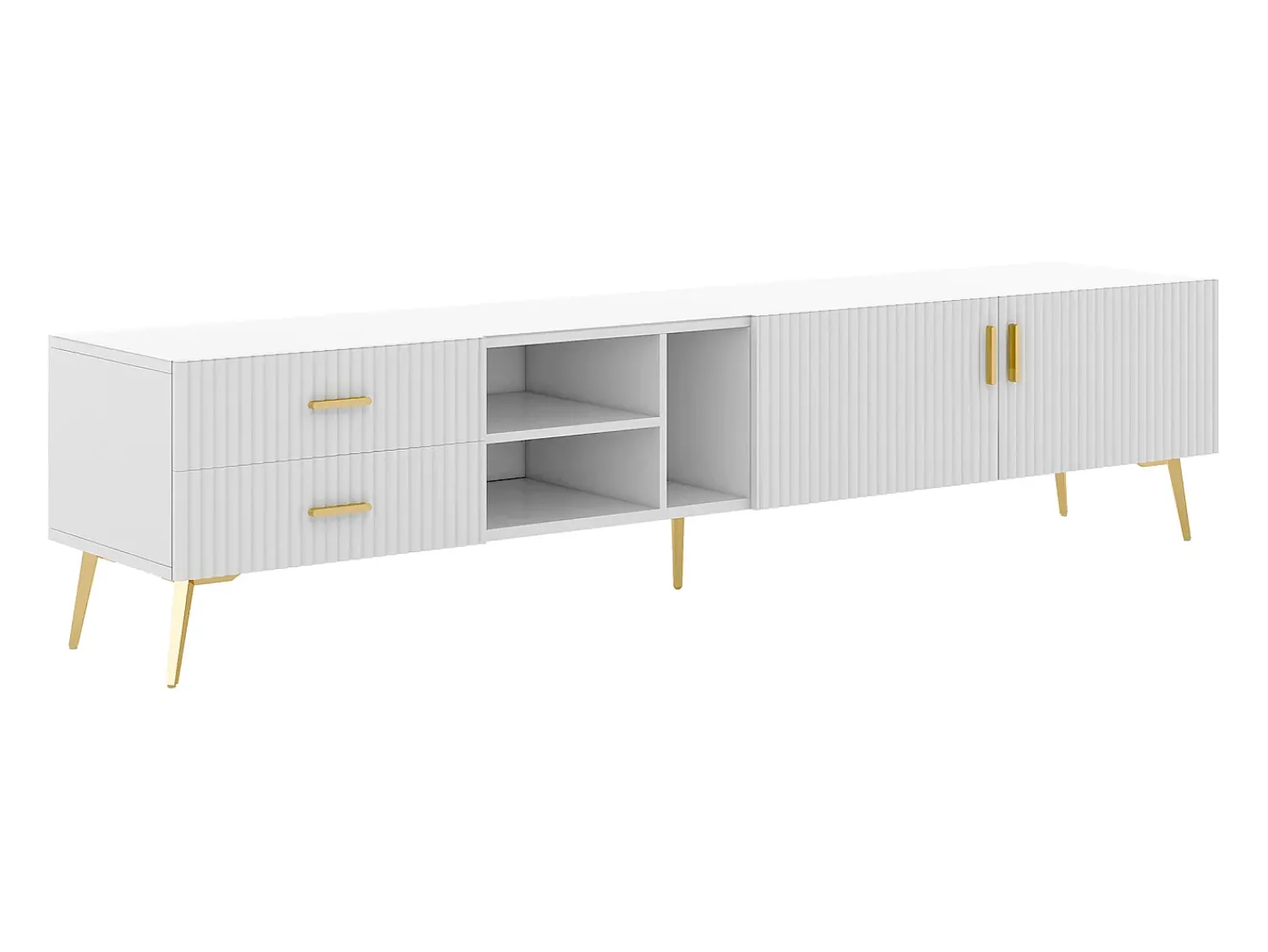 Móvel De Tv|Hauss Spole Móvel TV com 2 portas, 2 gavetas e 3 nichos, corpo , pés de metal dourado Branco