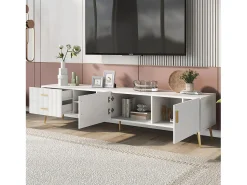 Móvel De Tv|Hauss Spole Móvel TV com 2 portas, 2 gavetas e 3 nichos, corpo , pés de metal dourado Branco