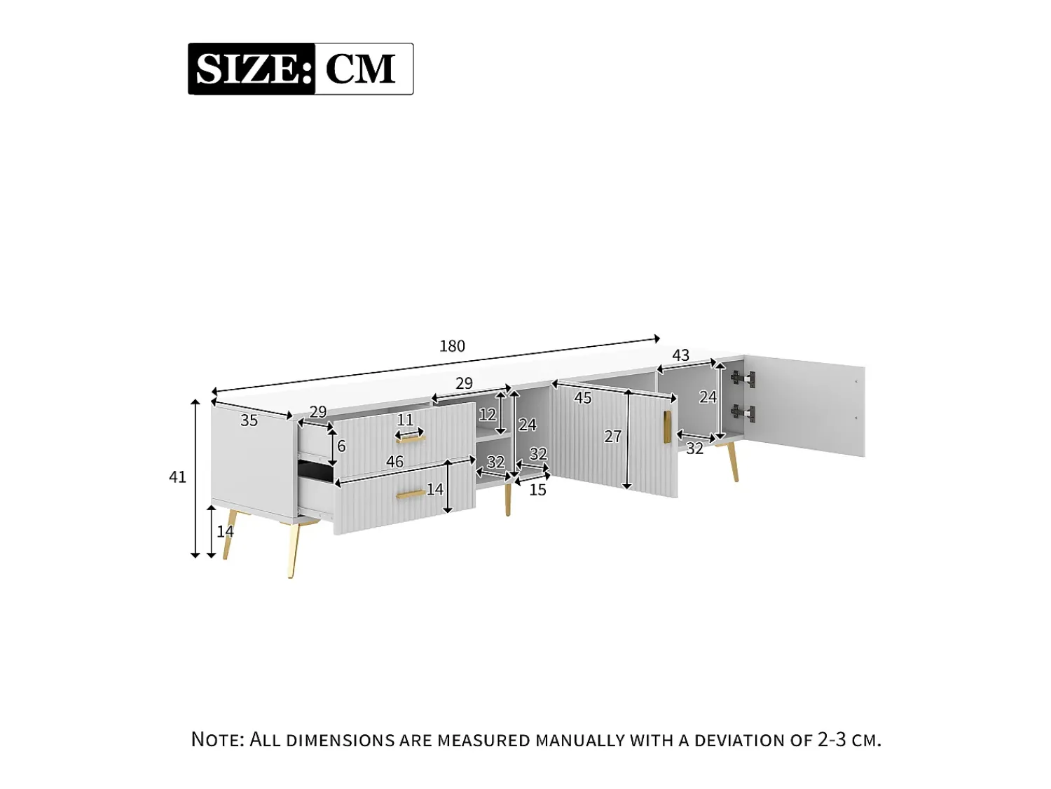 Móvel De Tv|Hauss Spole Móvel TV com 2 portas, 2 gavetas e 3 nichos, corpo , pés de metal dourado Branco
