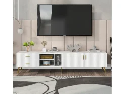 Móvel De Tv|Hauss Spole Móvel TV com 2 portas, 2 gavetas e 3 nichos, corpo , pés de metal dourado Branco