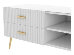 Móvel De Tv|Hauss Spole Móvel TV com 2 portas, 2 gavetas e 3 nichos, corpo , pés de metal dourado Branco