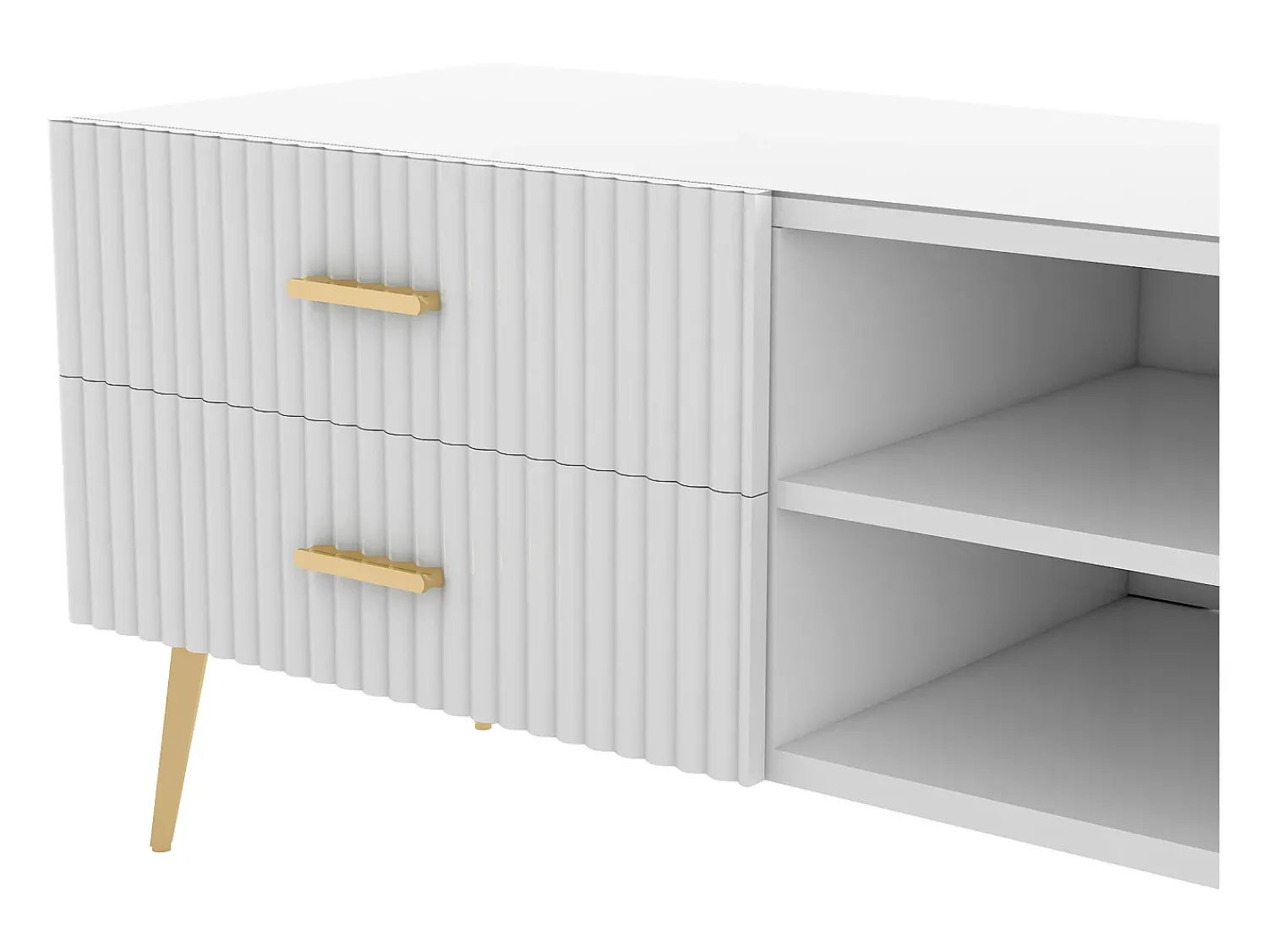 Móvel De Tv|Hauss Spole Móvel TV com 2 portas, 2 gavetas e 3 nichos, corpo , pés de metal dourado Branco