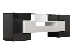 Hauss Spole Móvel TV com 6 portas, 2 gavetas e 2 nichos, LED incluído, em laca brilhante e branco - 145x30x51cm^ Móvel De Tv