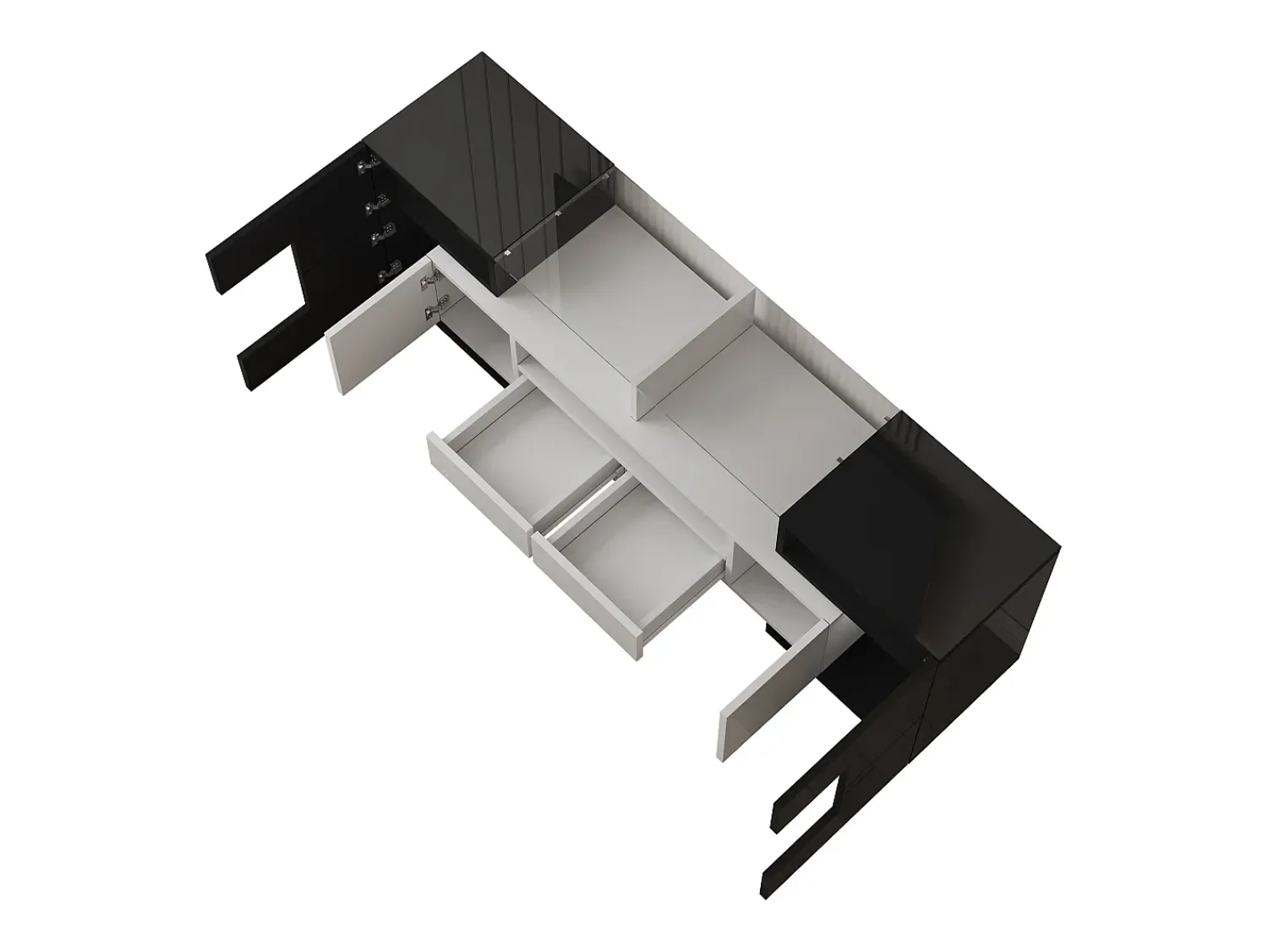 Hauss Spole Móvel TV com 6 portas, 2 gavetas e 2 nichos, LED incluído, em laca brilhante e branco - 145x30x51cm^ Móvel De Tv