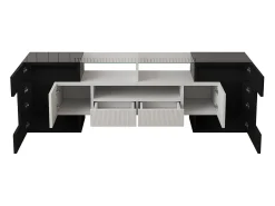 Hauss Spole Móvel TV com 6 portas, 2 gavetas e 2 nichos, LED incluído, em laca brilhante e branco - 145x30x51cm^ Móvel De Tv