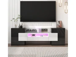 Hauss Spole Móvel TV com 6 portas, 2 gavetas e 2 nichos, LED incluído, em laca brilhante e branco - 145x30x51cm^ Móvel De Tv