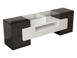Hauss Spole Móvel TV com 6 portas, 2 gavetas e 2 nichos, LED incluído, em laca brilhante e branco - 145x30x51cm^ Móvel De Tv