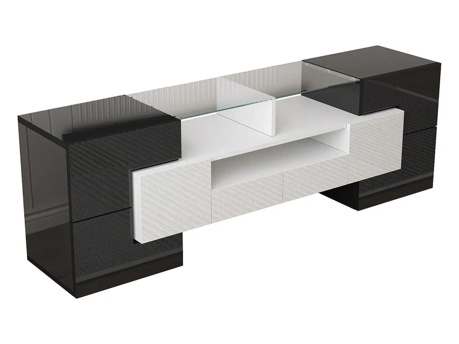 Hauss Spole Móvel TV com 6 portas, 2 gavetas e 2 nichos, LED incluído, em laca brilhante e branco - 145x30x51cm^ Móvel De Tv