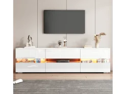 Merax Móvel TV com 4 portas, 2 gavetas, compartimento aberto - 160 x 39 x 45 cm - Aglomerado - LEDs - brilhante^ Móvel De Tv
