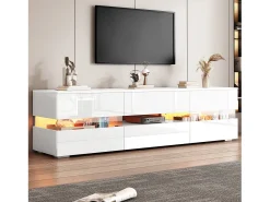 Merax Móvel TV com 4 portas, 2 gavetas, compartimento aberto - 160 x 39 x 45 cm - Aglomerado - LEDs - brilhante^ Móvel De Tv