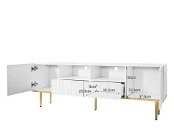 Móvel De Tv*Hauss Spole Móvel TV com 2 portas, 2 gavetas e 2 nichos, corpo ranhurado na cor branca com detalhes dourados - 165x36x55cm Branco
