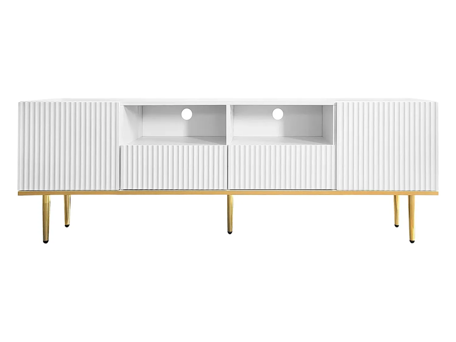 Móvel De Tv*Hauss Spole Móvel TV com 2 portas, 2 gavetas e 2 nichos, corpo ranhurado na cor branca com detalhes dourados - 165x36x55cm Branco