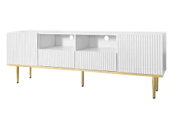Móvel De Tv*Hauss Spole Móvel TV com 2 portas, 2 gavetas e 2 nichos, corpo ranhurado na cor branca com detalhes dourados - 165x36x55cm Branco