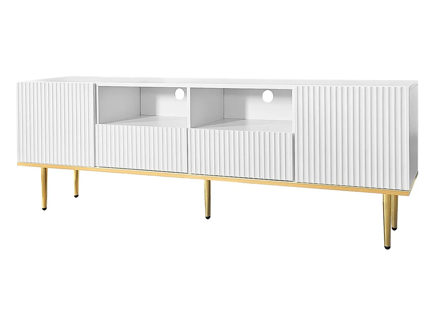 Móvel De Tv*Hauss Spole Móvel TV com 2 portas, 2 gavetas e 2 nichos, corpo ranhurado na cor branca com detalhes dourados - 165x36x55cm Branco